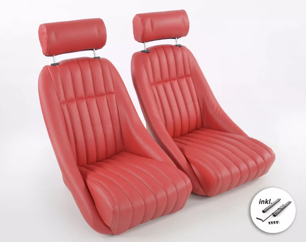 FK Red Classic Car Retro Kit Speedster Sports Car Fixed Back Bucket Seat &slides