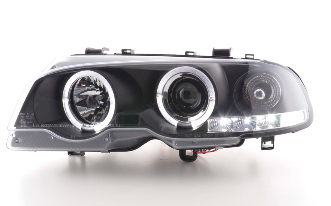 FK Paar LED DRL Projektorscheinwerfer E46 Coupe Cabrio 98-02 schwarz M3 330 M Sport