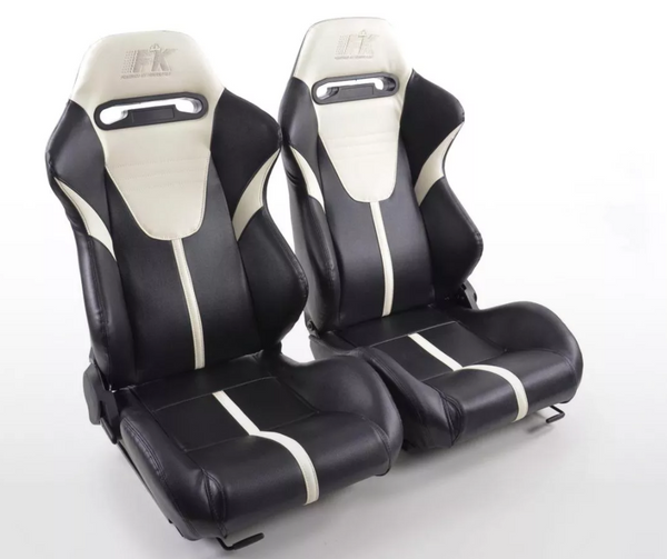 FK Pair Bucket Sports Seats Set Car Black & White Car Van 4x4 Custom Project