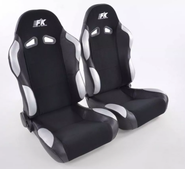 FK Universal Full Bucket Seats & slide runners Black & Silver Carbon Lux Sports