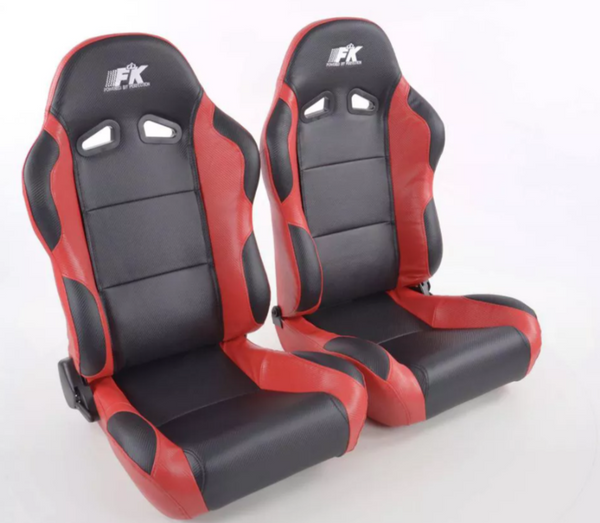 FK Universal Full Bucket Seats & slide runners Black & Red Carbon Lux Sports