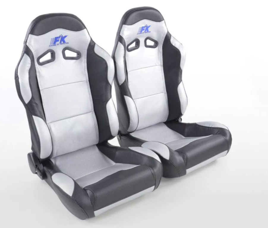 FK Universal Full Bucket Seats & slide runners Black & Silver Carbon Lux Sports