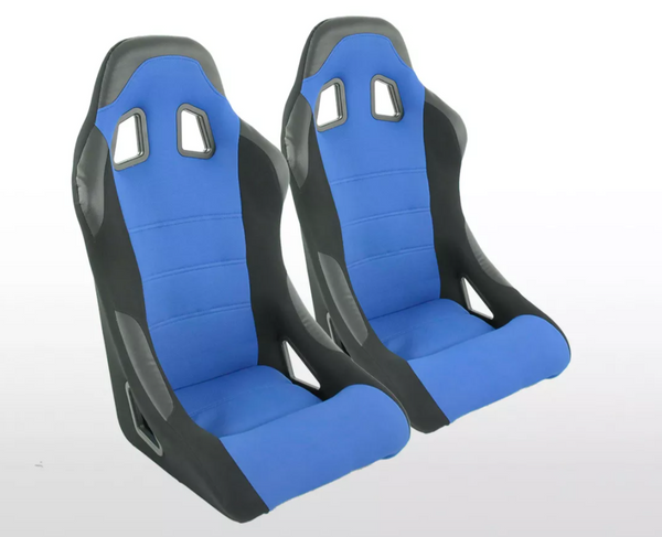 FK Universal Full Bucket Seats & slide runners Black & Blue Track Drift Car 4x4