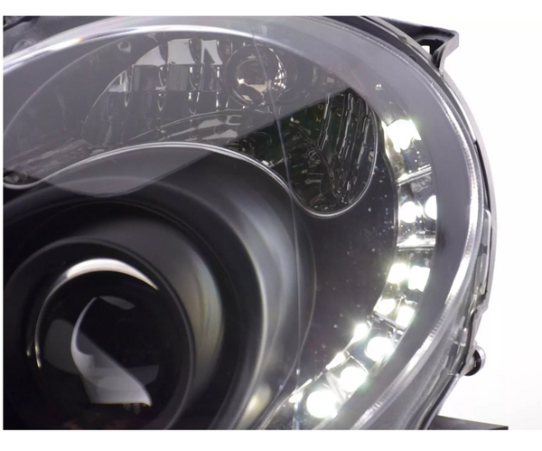 FK Paar LED DRL Angel Eye Projektor-Scheinwerfer-Set LHD Fiat 500 07+ 150 Schwarz