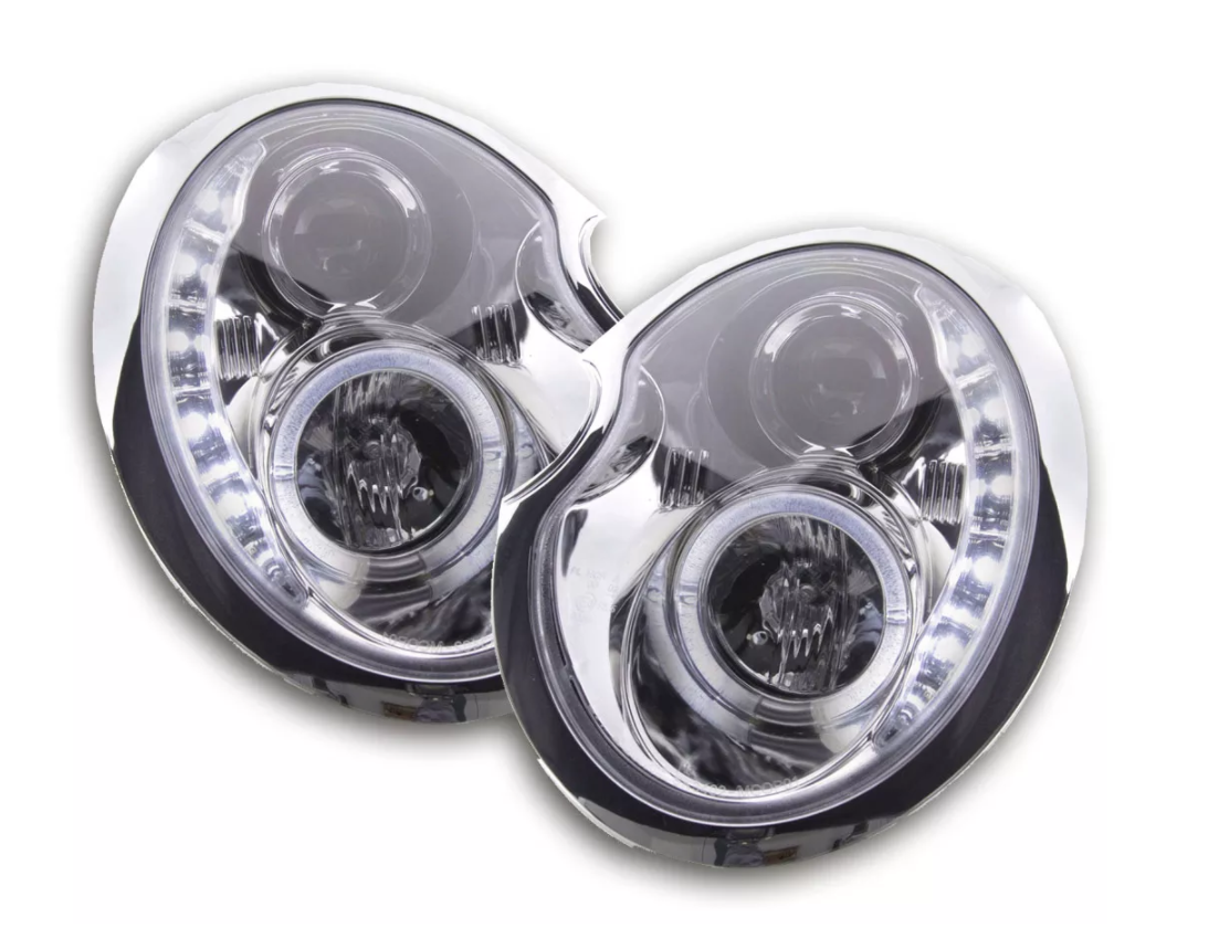 FK LED DRL Angel Eye Projektorscheinwerfer BMW Mini Cooper S JCW R50 01-06 Chrom 