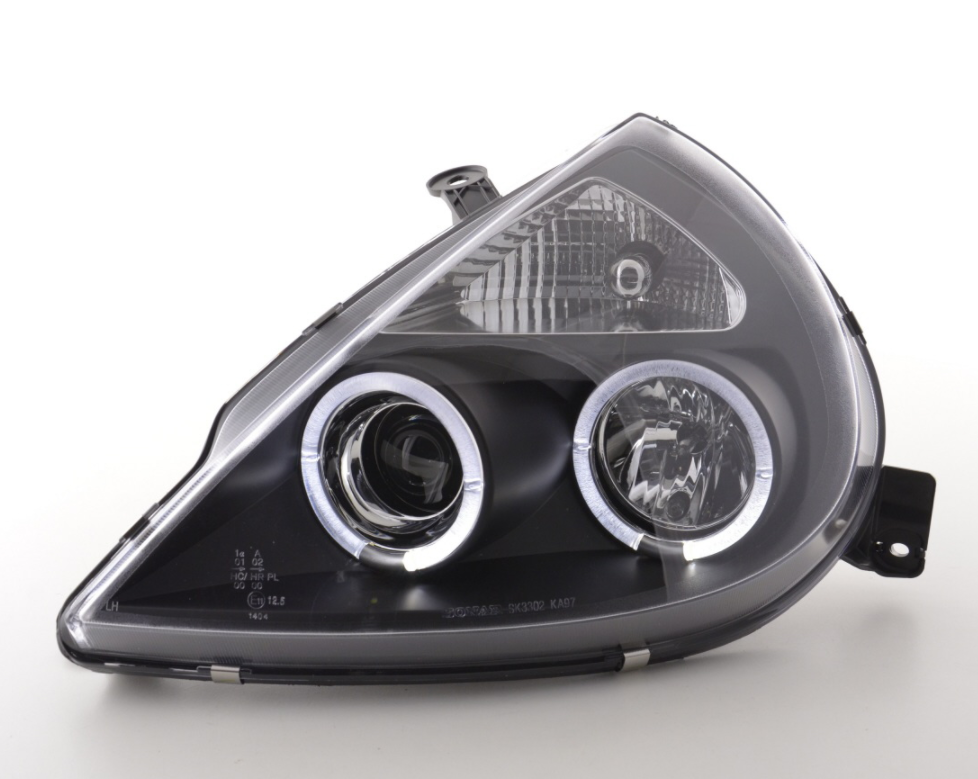 FK LED DRL Angel Eye Projector headlights Ford KA RBT 97- black LHD