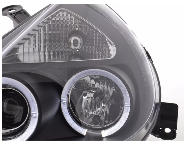 FK LED DRL Angel Eye Projector headlights Ford KA RBT 97- black LHD