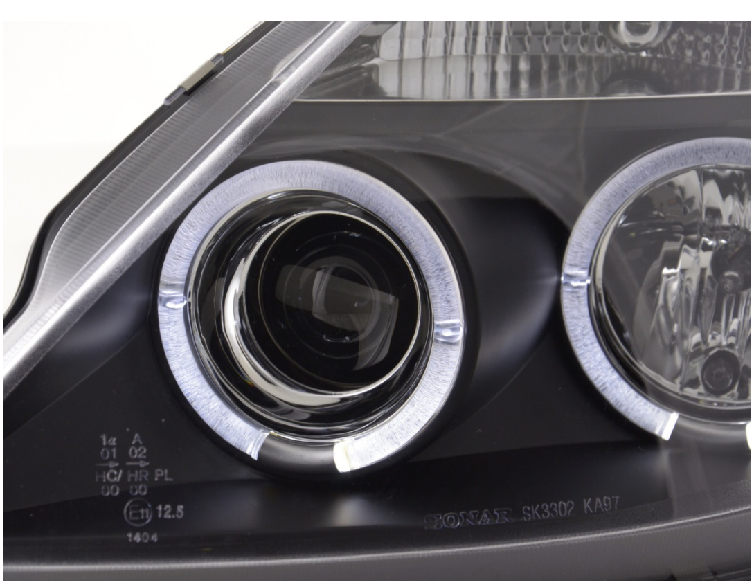 FK LED DRL Angel Eye Projector headlights Ford KA RBT 97- black LHD