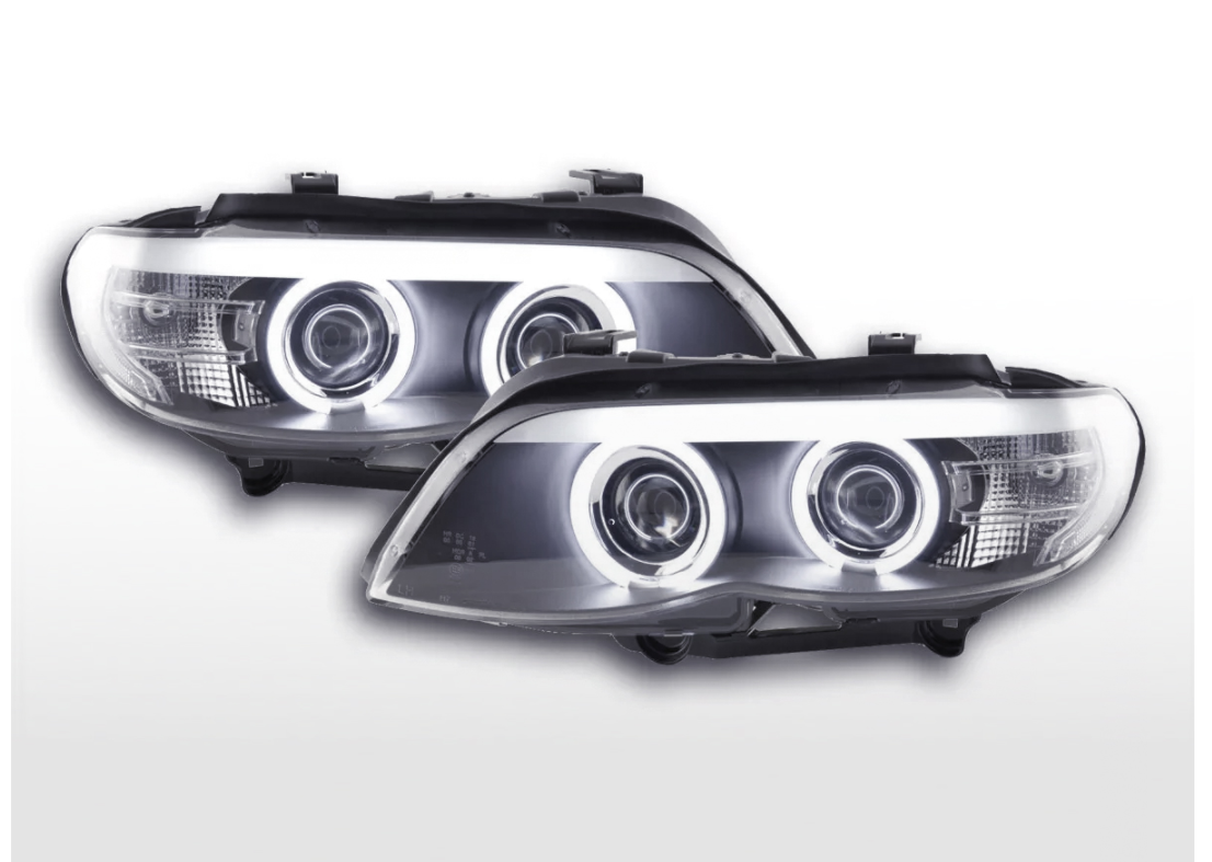 FK Pair LED DRL Halo Angel Eye headlights BMW X5 E53 03-06 BLACK  XENON LHD