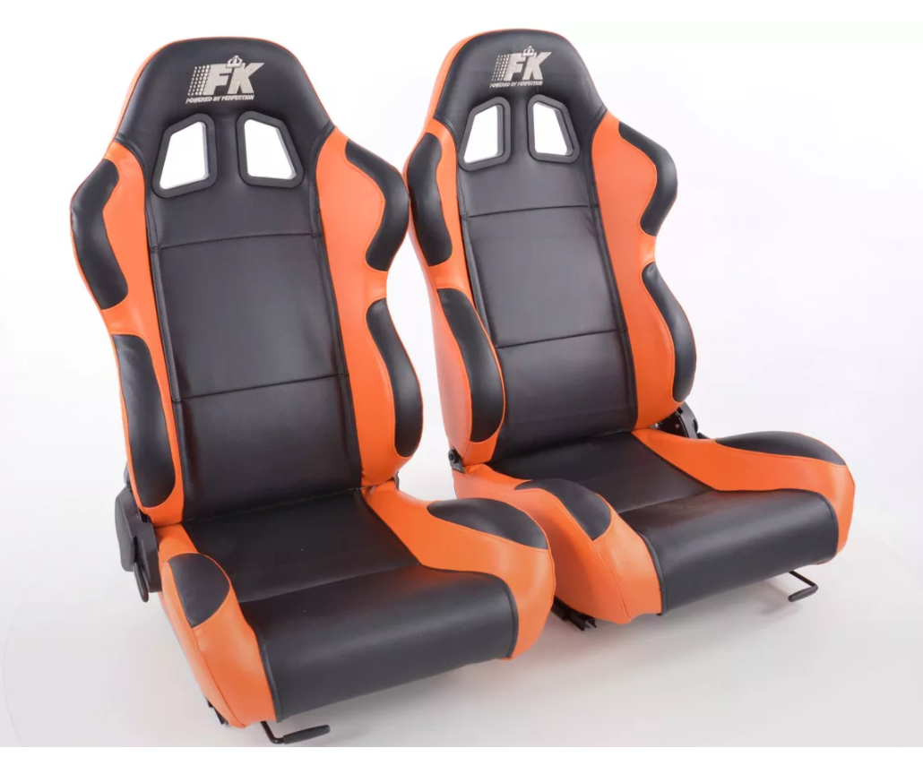 FK Pair Bucket Sports Seats Set Car Black & ORANGE Car Van 4x4 Custom Project