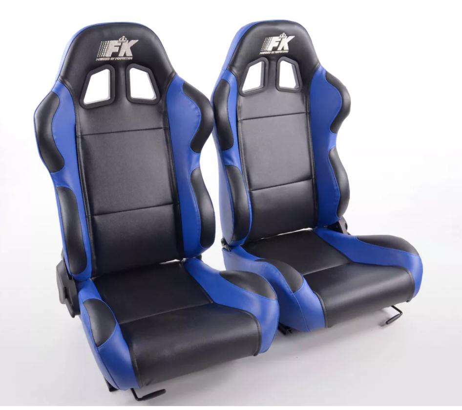 FK Pair Bucket Sports Seats Set Car Black & BLUE Car Van 4x4 Custom Project