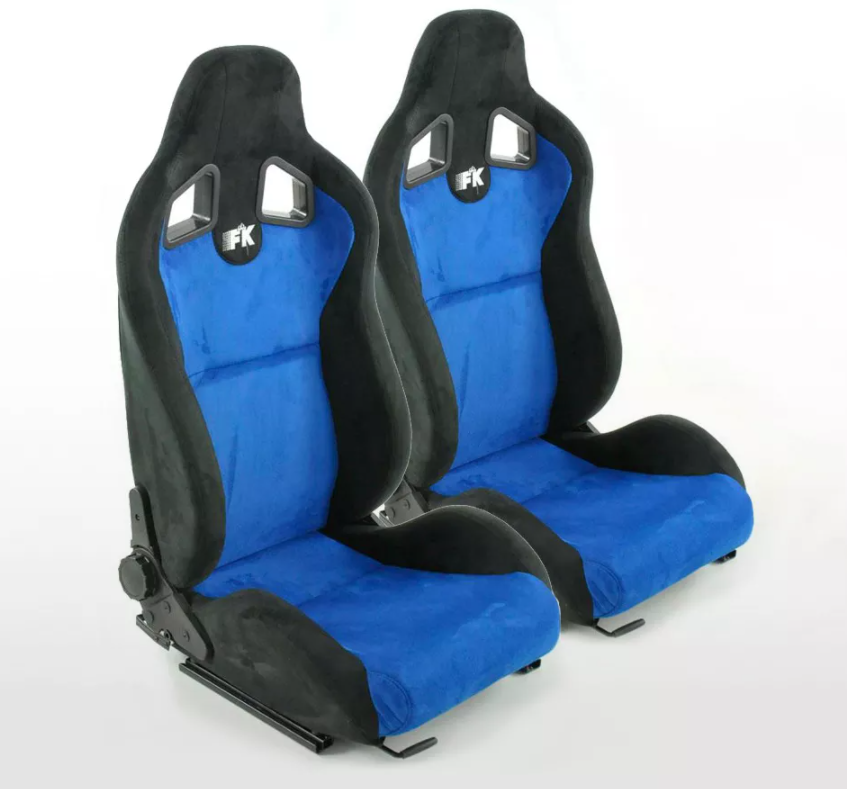 FK Universal Suede Motorsport Reclining Bucket Seats BLUE Car 4x4 90 110 T4 T5