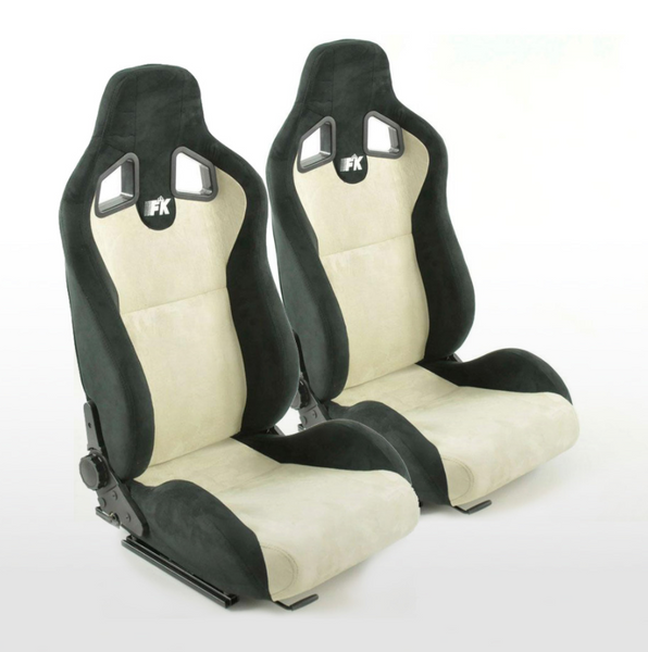 FK Universal Suede Motorsport Reclining Bucket Seats Cream Car 4x4 90 110 T4 T5