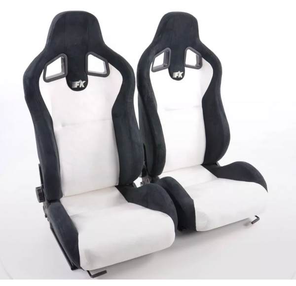 FK Universal Suede Motorsport Reclining Bucket Seats WHITE Car 4x4 90 110 T4 T5