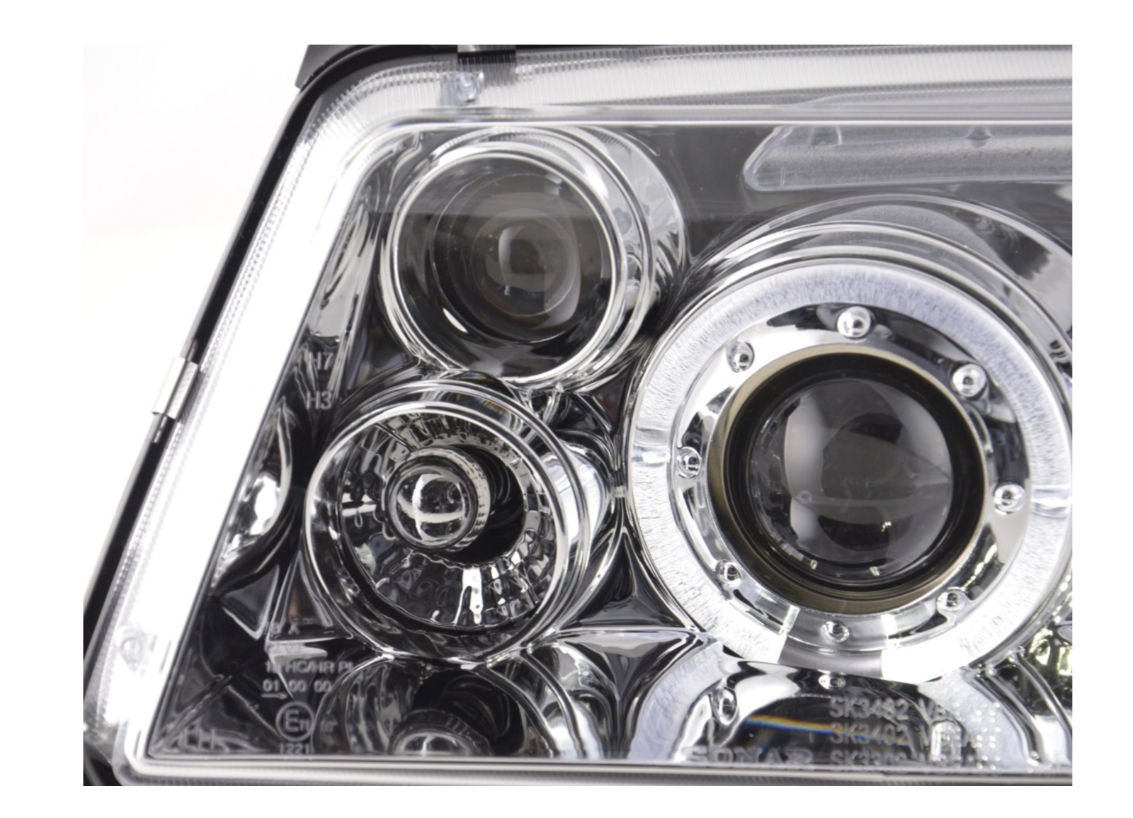 FK LED DRL Angel Eye Projektorscheinwerfer VW Bora 1J 98–05 Chrom RHD Plug &amp; Play