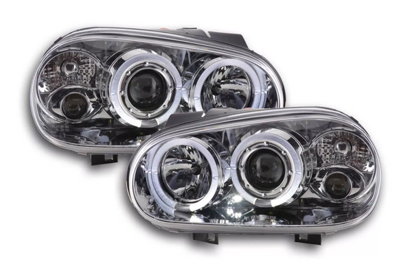 FK LED DRL Angel Halo Eye Black headlights VW Golf 4 MK4 1J 98-03 chrome LHD