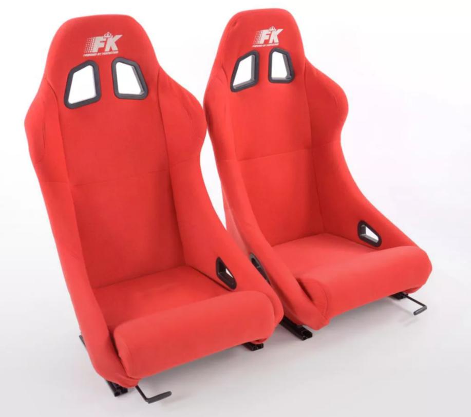 FK Universal Full Bucket Sports Seats RED Car 4x4 Kit Van inc slide runners