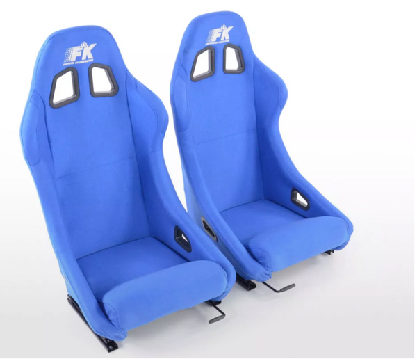 FK Universal Full Bucket Sports Seats BLUE Car 4x4 Kit Van inc slide runners