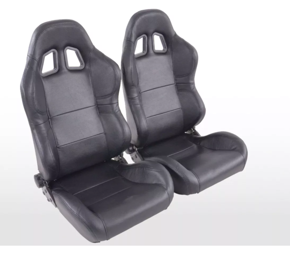 FK Pair of Universal Sports Bucket Seats Black Reclining inc univ slide runners