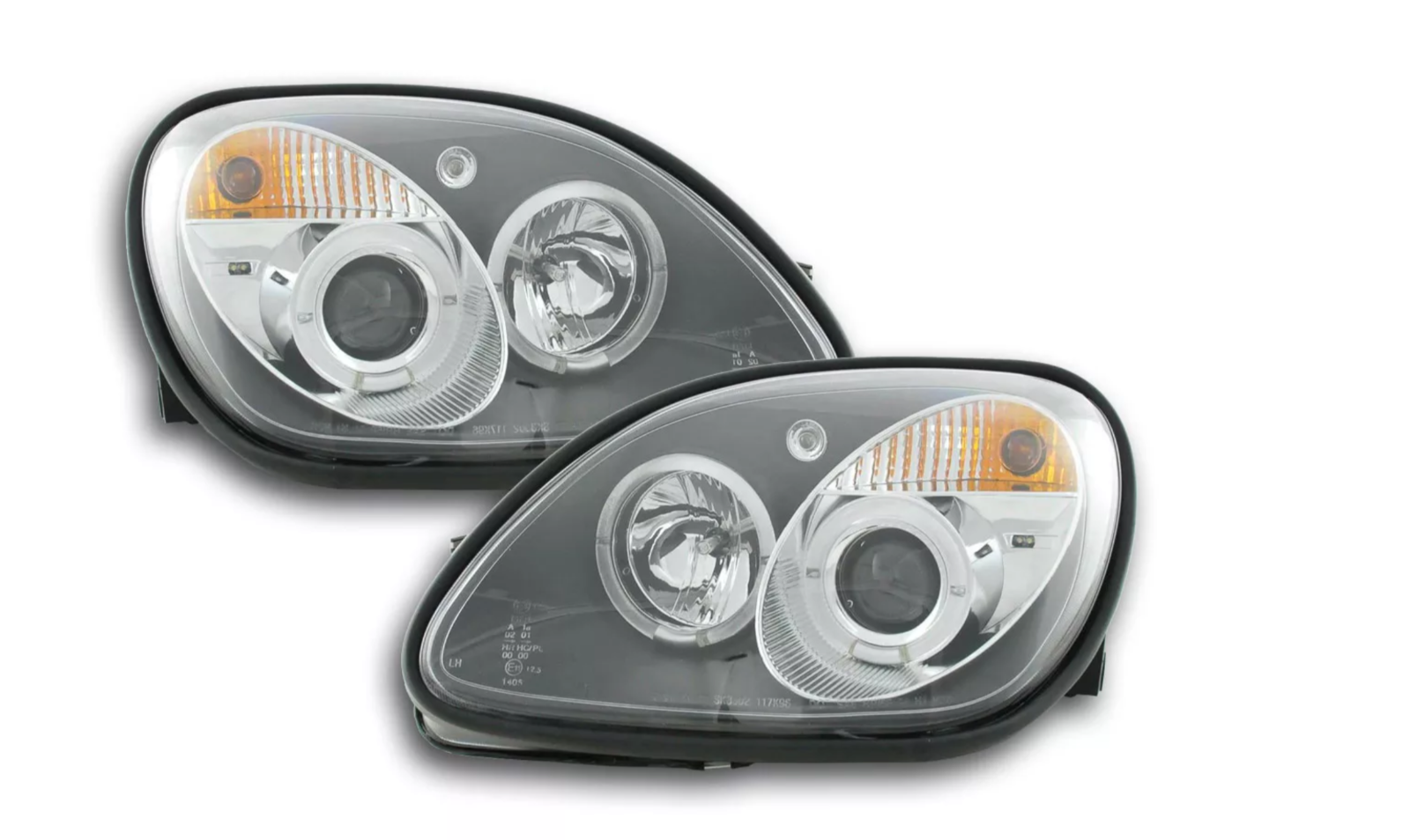 FK LED DRL Angel Eye Projektor Scheinwerfer Set Mercedes SLK Typ R170 96-02 schwarz