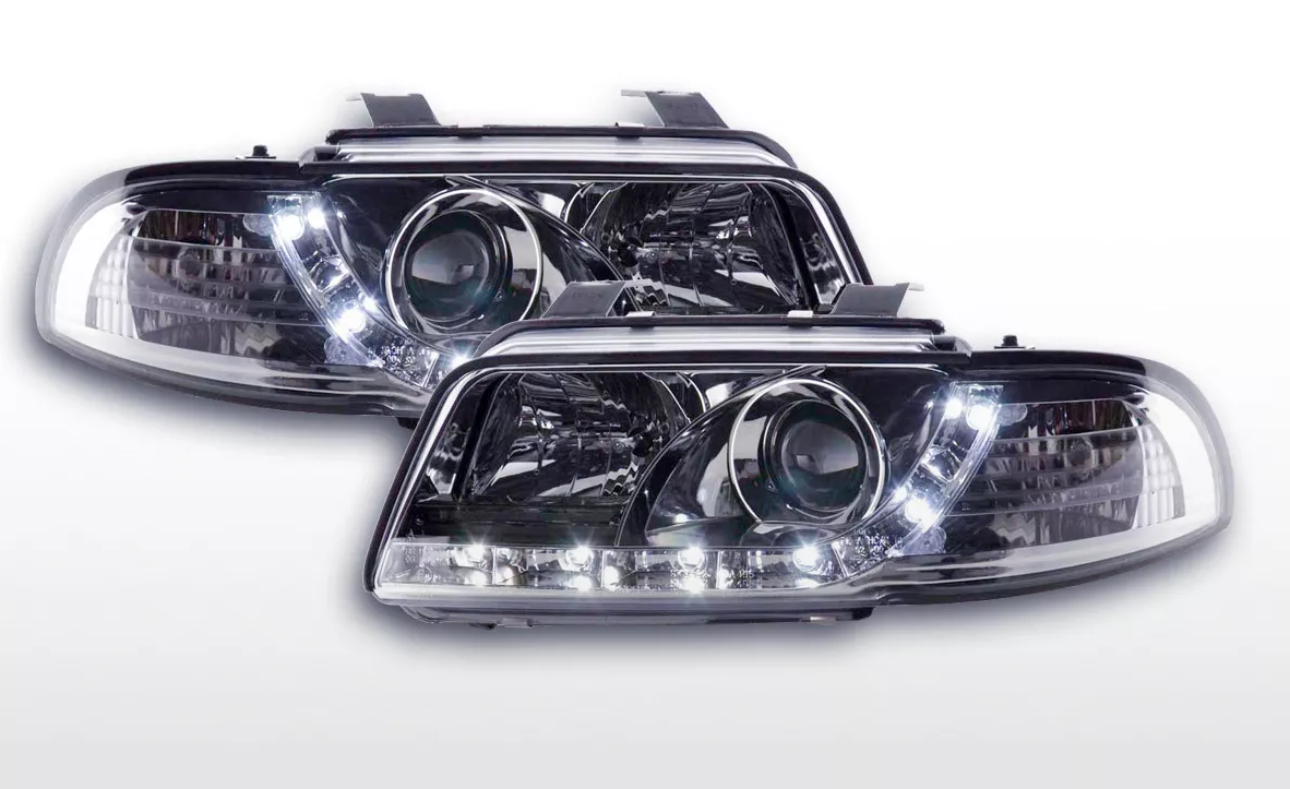 FK LED DRL Angel Eye Projector headlights Audi A4 B5 8D 95-99 black chrome S4