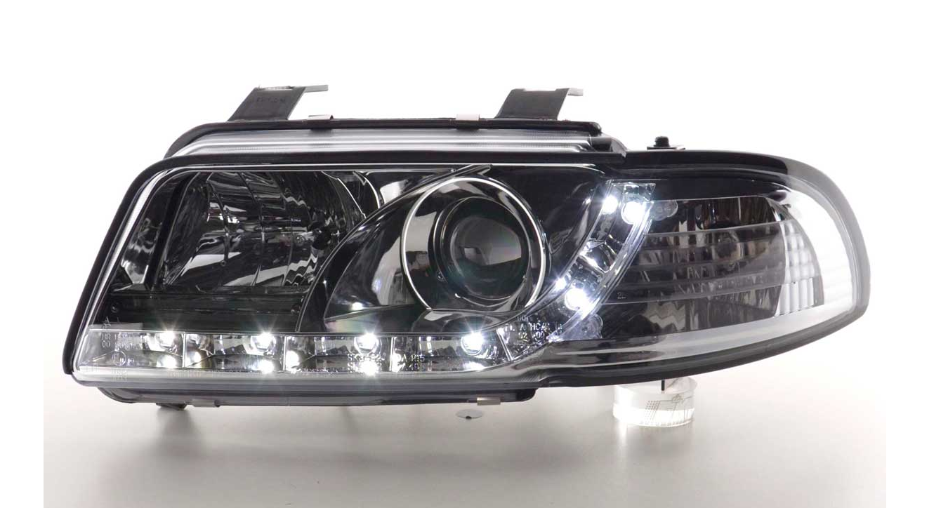 FK LED DRL Angel Eye Projektorscheinwerfer Audi A4 B5 8D 95-99 Schwarz Chrom S4