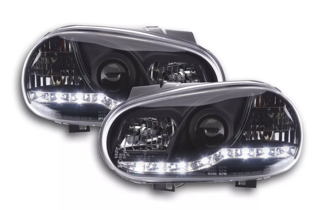 FK LED DRL Angel Eye Projector Headlight set VW Golf 4 MK4 1J 98-03 chrome LHD