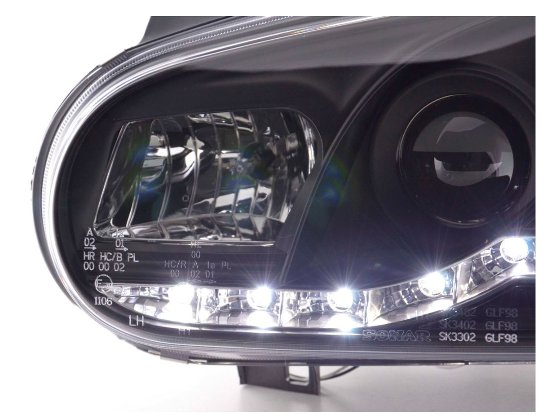 FK LED DRL Angel Eye Projector Headlight set VW Golf 4 MK4 1J 98-03 chrome LHD