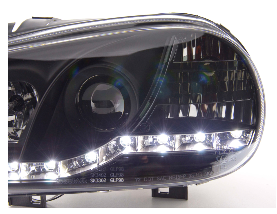 FK LED DRL Angel Eye Projektor-Scheinwerfer-Set VW Golf 4 MK4 1J 98–03 Chrom LHD