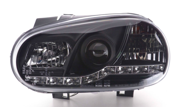 FK LED DRL Angel Eye Projector Headlight set VW Golf 4 MK4 1J 98-03 chrome LHD