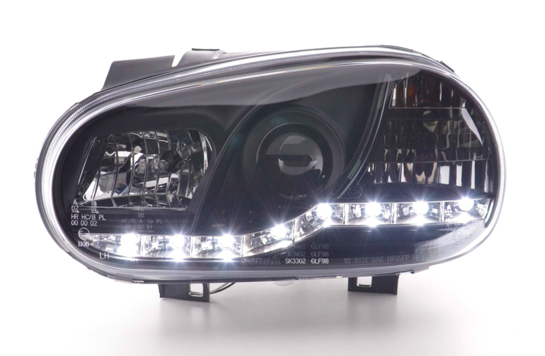 FK LED DRL Angel Eye Projector Headlight set VW Golf 4 MK4 1J 98-03 chrome LHD