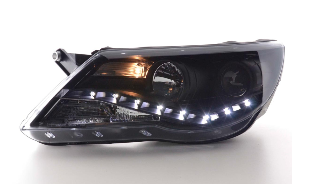 FK Pair LED DRL Projector Headlights VW Tiguan 5N 07-11 black inc servo LHD