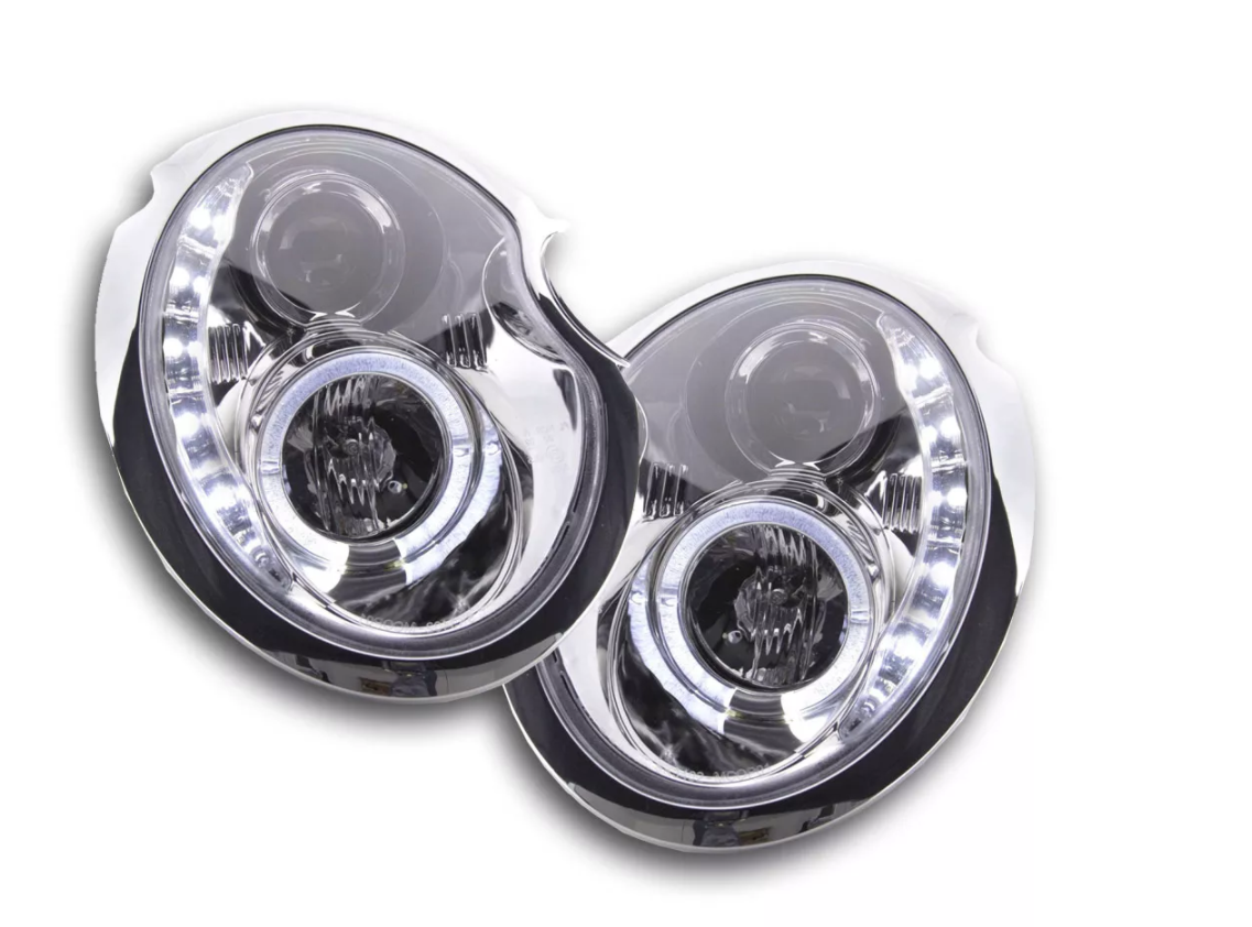 FK Set Pair LED DRL Angel Eye Headlights BMW Mini R50 R53 01-06 black Chro JCW S