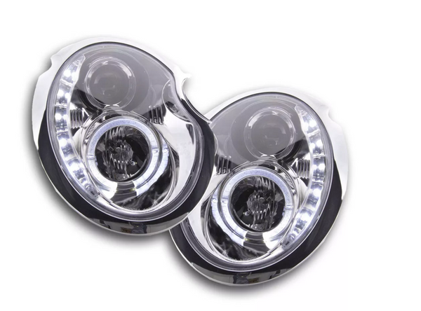 FK Set Paar LED DRL Angel Eye Scheinwerfer BMW Mini R50 R53 01-06 schwarz Chro JCW S