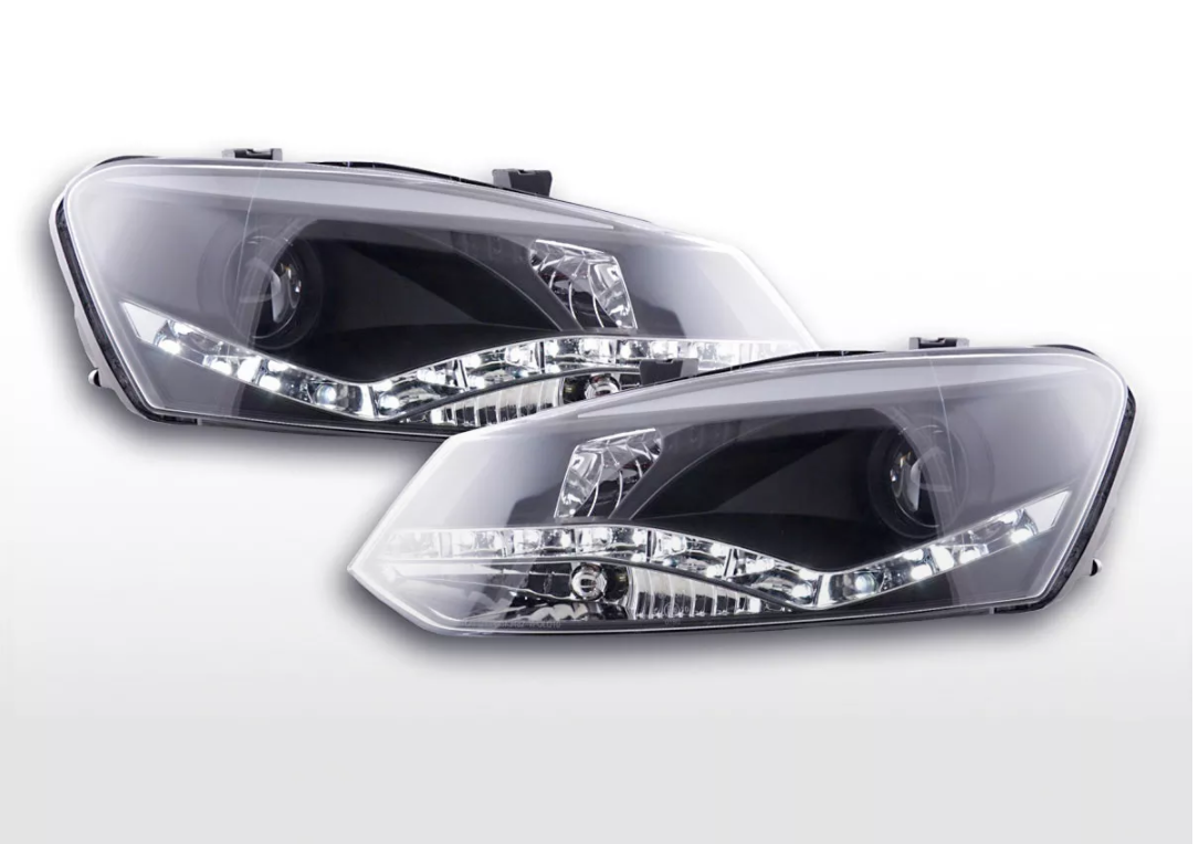 FK Pair LED DRL Projector headlights VW Polo 6R 2009+ black RHD Plug & Play