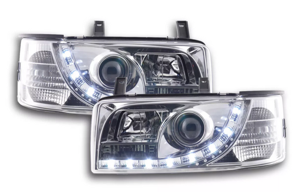 FK Set LED DRL Devil Eye Projektorscheinwerfer VW Transporter T4 90-96 Chrom RHD 