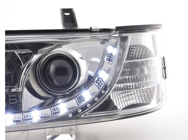 FK Set LED DRL Devil Eye Projektorscheinwerfer VW Transporter T4 90-96 Chrom RHD 