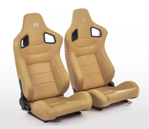 FK Universal Reclining Bucket Sports Seats - RS Carbon Fibre Design Beige Cream