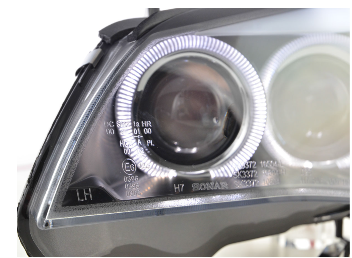 FK LED DRL Angel Eye Halo Ring Projector Headlights BMW 5-Series E60 E61 05-08 Black RHD - Right Hand Drive