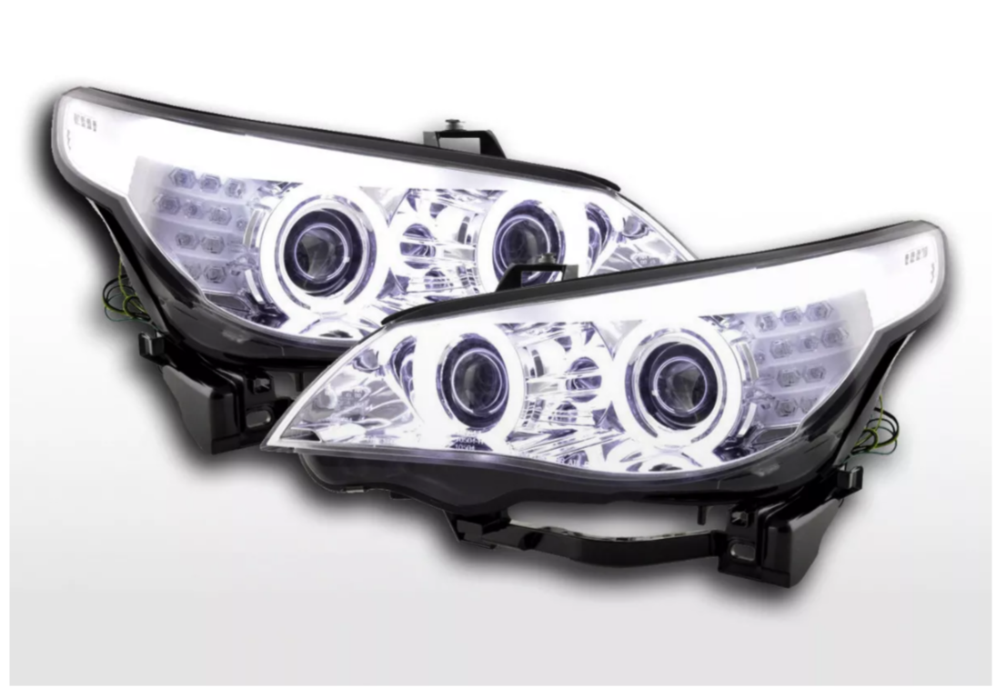 FK LED DRL Angel Eye Projector headlights BMW 5-Series E60 E61 03-04 Chrome RHD