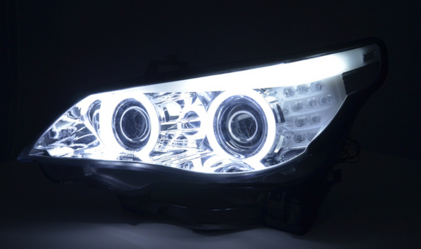 FK LED DRL Angel Eye Projektorscheinwerfer BMW 5er E60 E61 03-04 Chrom RHD