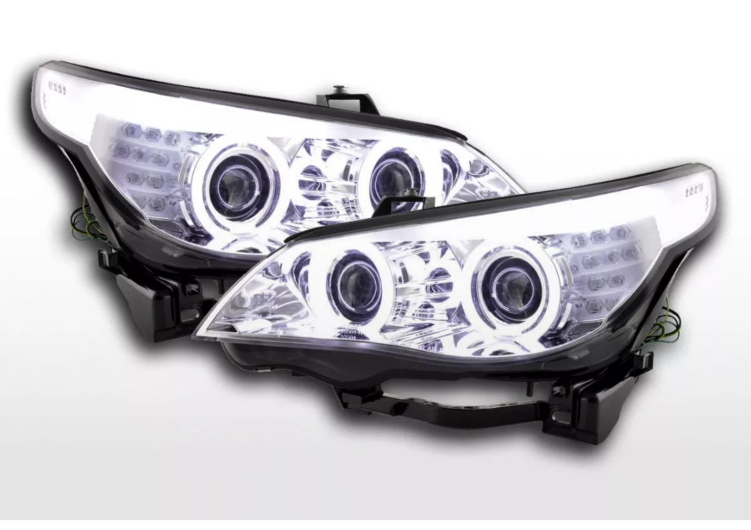 FK LED DRL Angel Eye Projektorscheinwerfer BMW 5er E60 E61 05-08 Chrom RHD