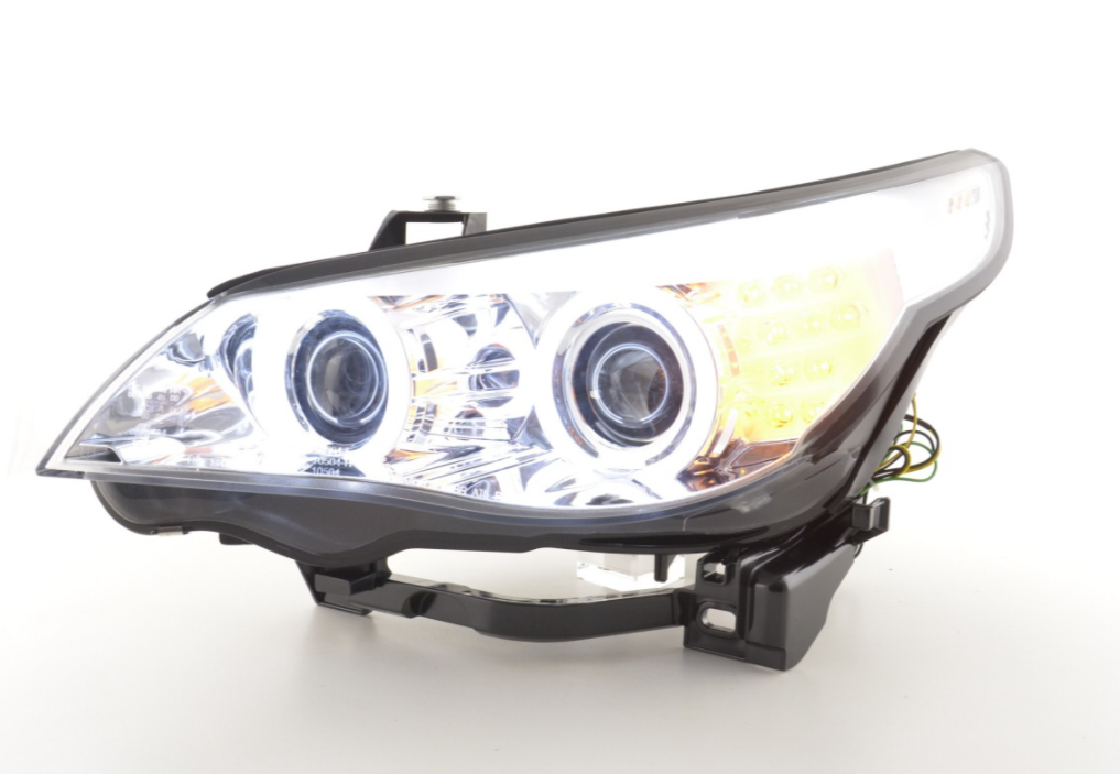 FK LED DRL Angel Eye Projector headlights BMW 5-Series E60 E61 03-04 Chrome RHD