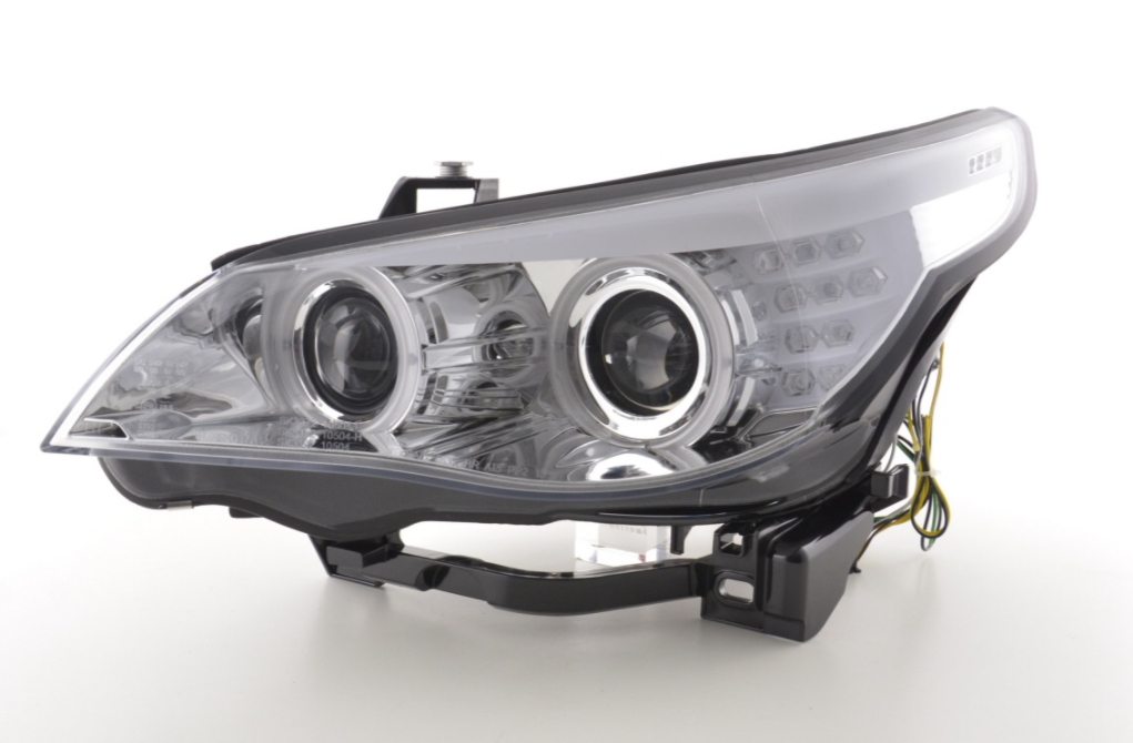 FK LED DRL Angel Eye Projektorscheinwerfer BMW 5er E60 E61 05-08 Chrom RHD