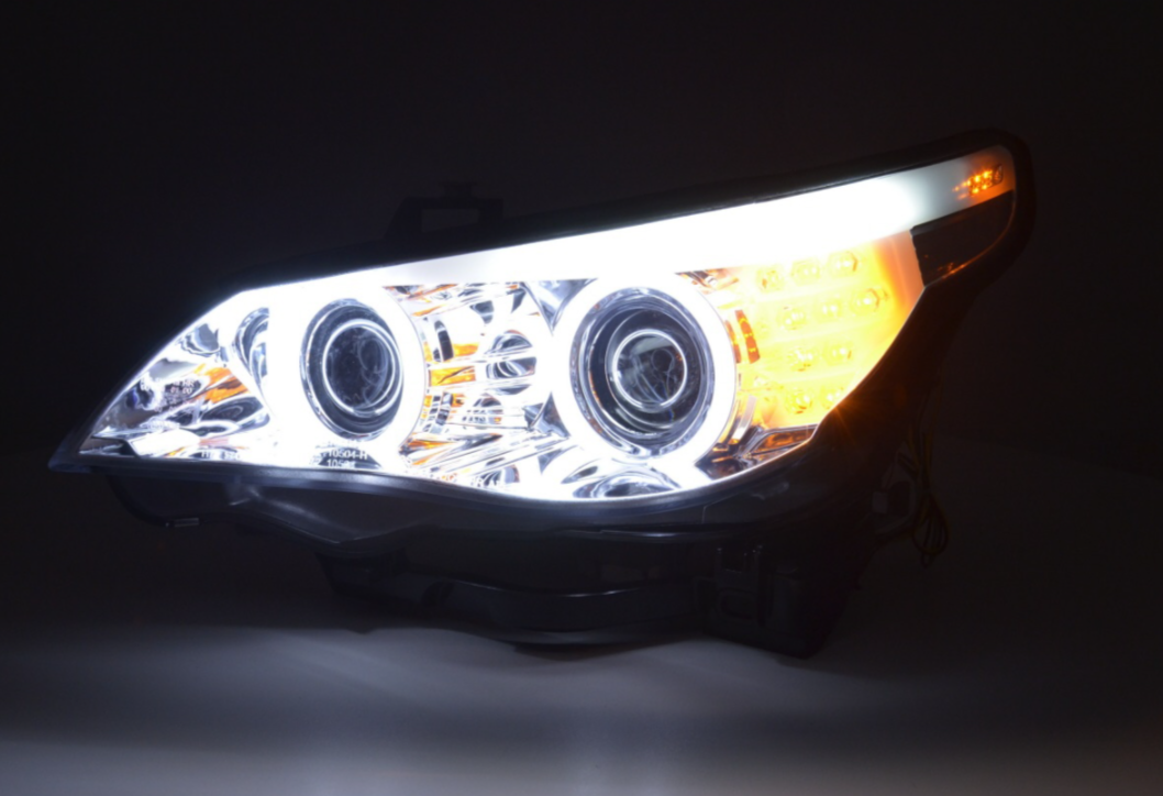 FK LED DRL Angel Eye Projector headlights BMW 5-Series E60 E61 05-08 Chrome RHD