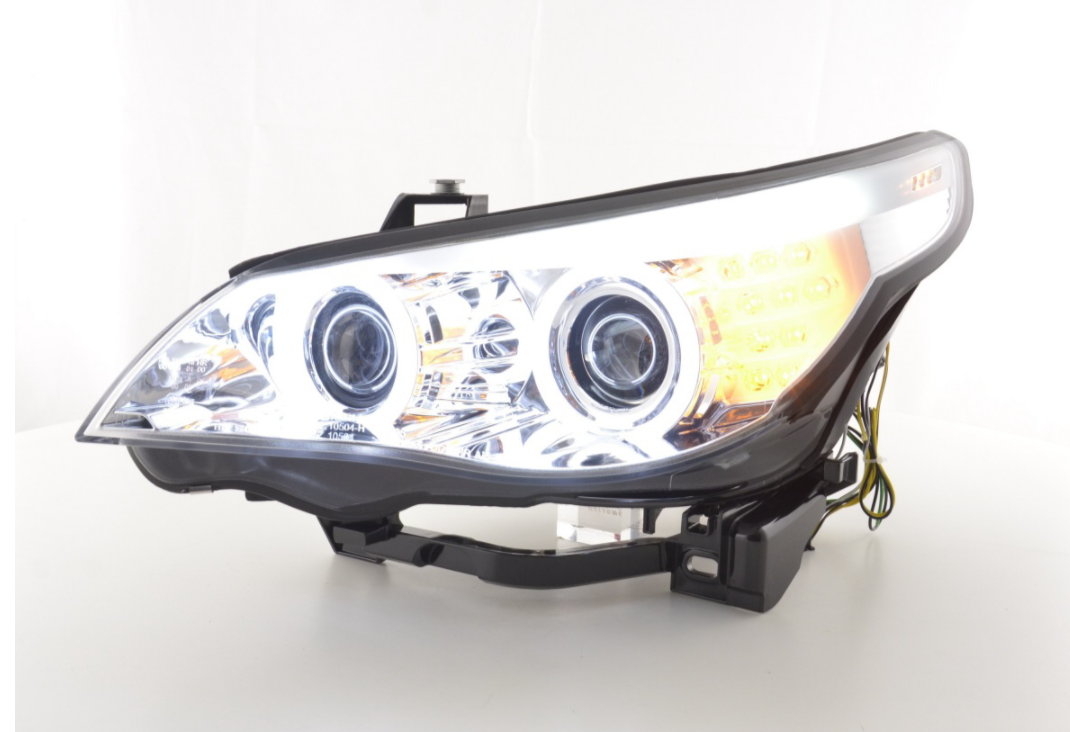 FK LED DRL Angel Eye Projektorscheinwerfer BMW 5er E60 E61 05-08 Chrom RHD