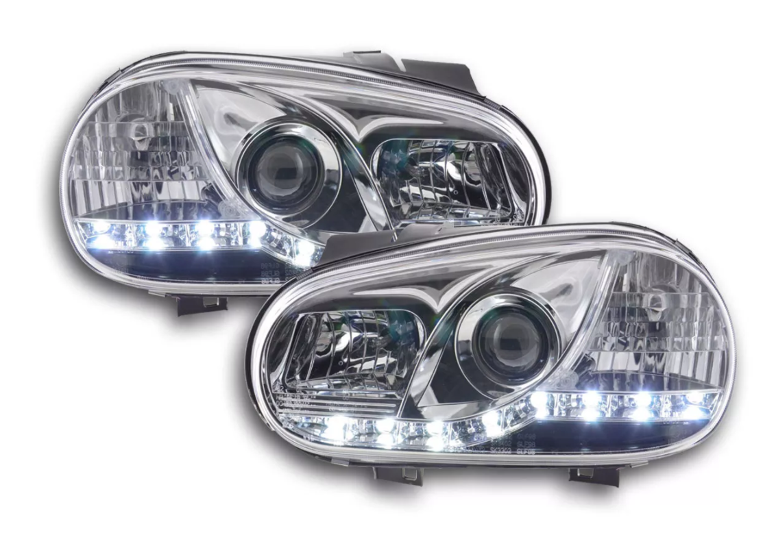 FK Set LED DRL Projektor Angel Eye Scheinwerfer VW Golf 4 1J MK4 98-03 Chrom RHD