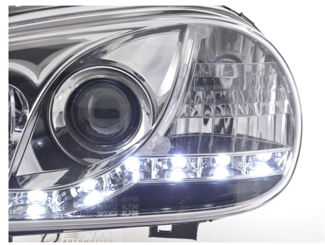 FK Set LED DRL Projektor Angel Eye Scheinwerfer VW Golf 4 1J MK4 98-03 Chrom RHD