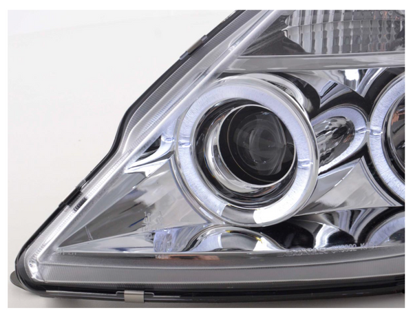 FK Pair LED DRL Angel Eye Projector headlights Ford KA RBT 96-08 chrome LHD