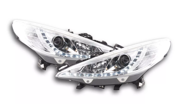 FK Set LED DRL Lightbar Projektor Halo Scheinwerfer Peugeot 207 2006+ Chrom RHD